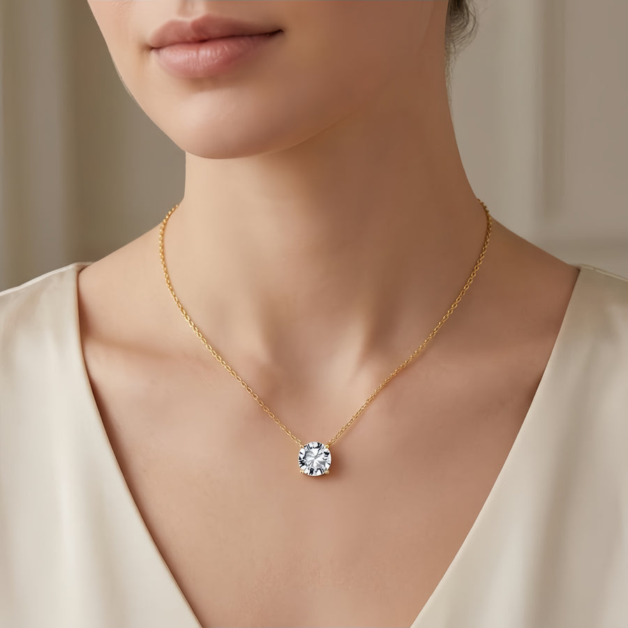 Gold Chain Necklace with Solitaire Pendant – sterling silver necklace, front view