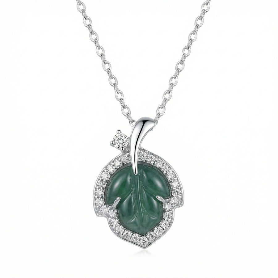 Green Jade Leaf Pendant Necklace – jade necklace, front view