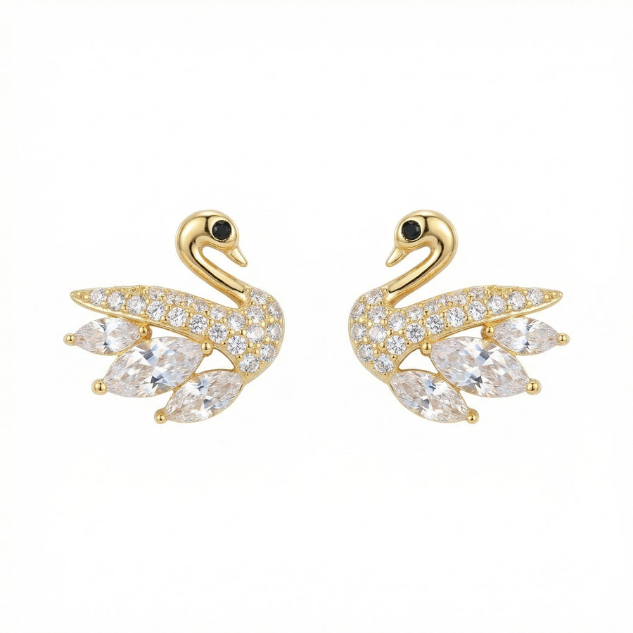 Swan-Shaped Stud Earrings – sterling silver earrings, front view