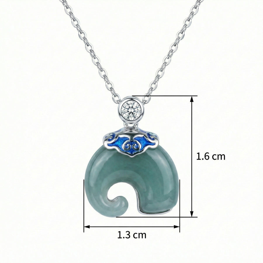 Green Jade Necklace with Blue Enamel Cloud – jade necklace
