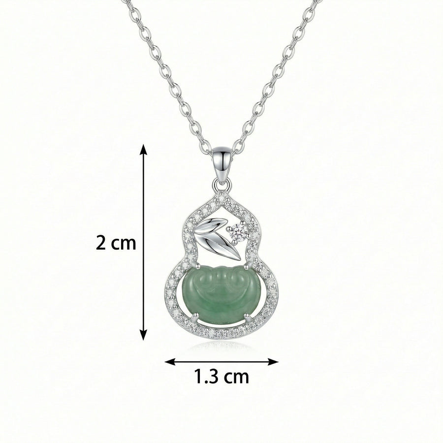 Jade Gourd Leaf Pendant Necklace – jade necklace, front view