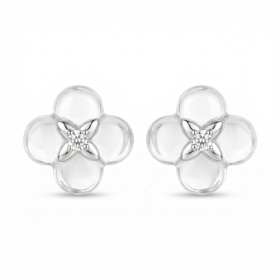 White Floral Quatrefoil Stud Earrings – sterling silver earrings