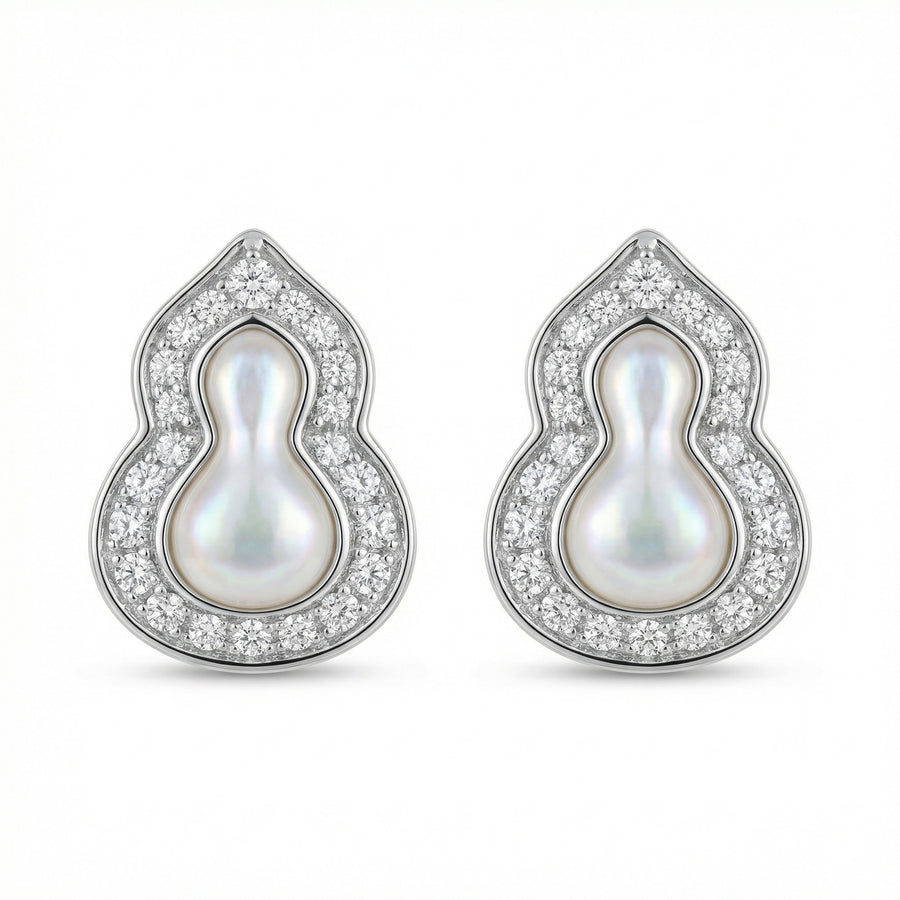 Pearl Hulu Gourd Stud Earrings – pearl earrings, front view
