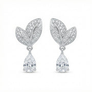 Pear-Cut Diamond Leaf Drop Earrings – sterling silver earrings, front view