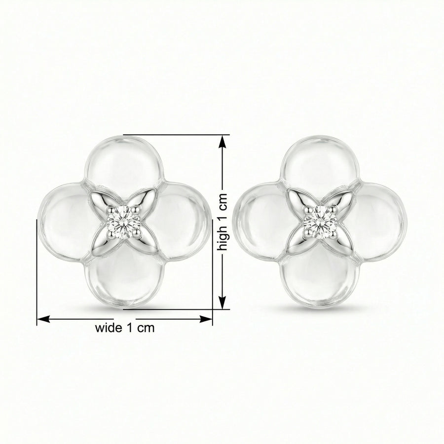 White Floral Quatrefoil Stud Earrings – sterling silver earrings, front view