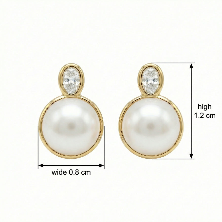 Pearl and Oval Bezel-Set Stud Earrings – pearl earrings, front view
