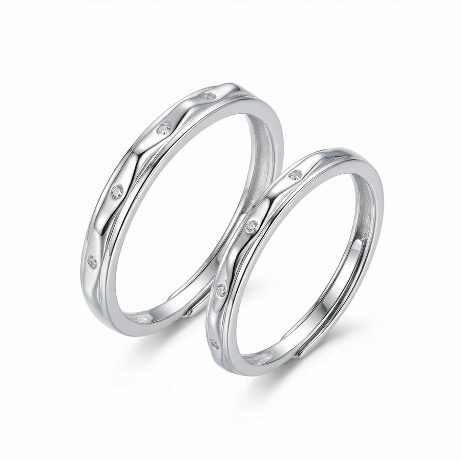 Wavy Bands with Sparkling Accents – sterling silver ring, front view