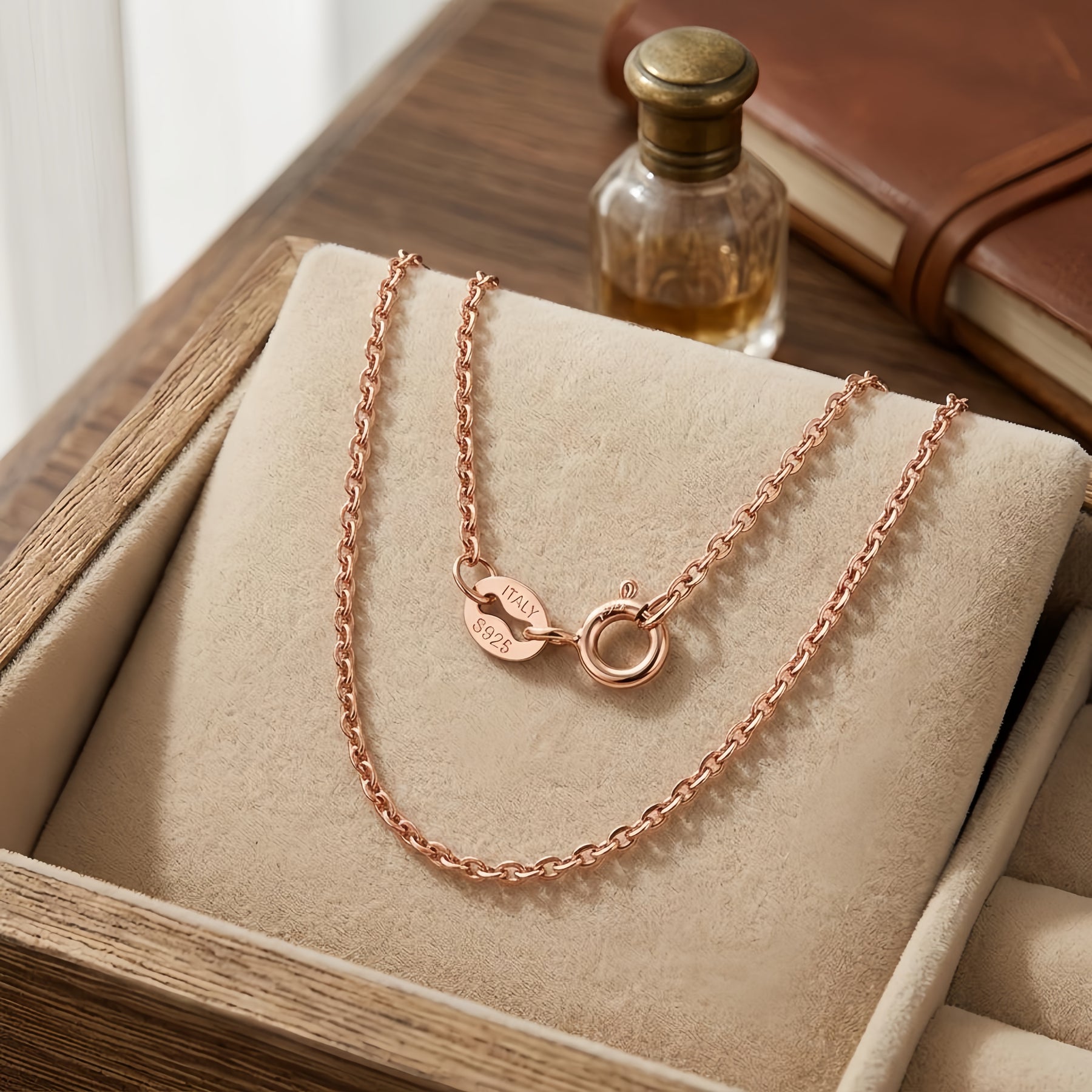 Rose Gold Italian Rope Chain Necklace – gold-plated necklace, front view