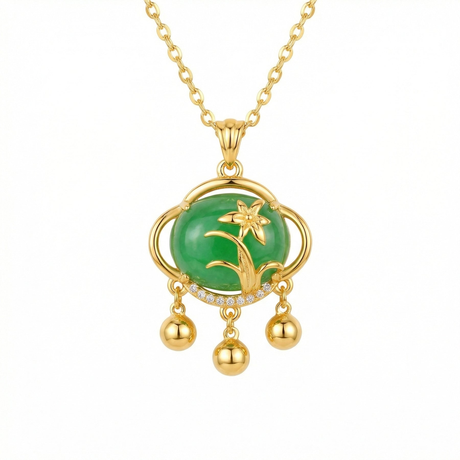 Emerald Green Floral Triple Dangle Necklace – emerald earrings