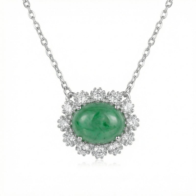 Jadeite Cabochon Halo Necklace – jade necklace