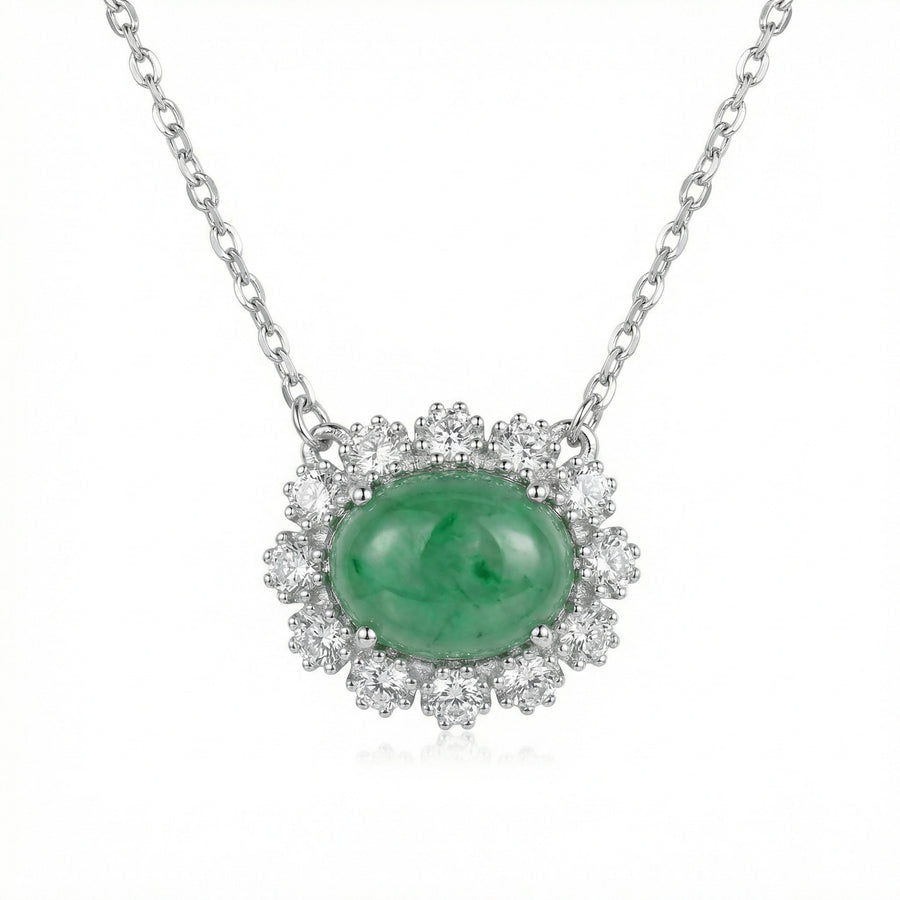Jadeite Cabochon Halo Necklace – jade necklace