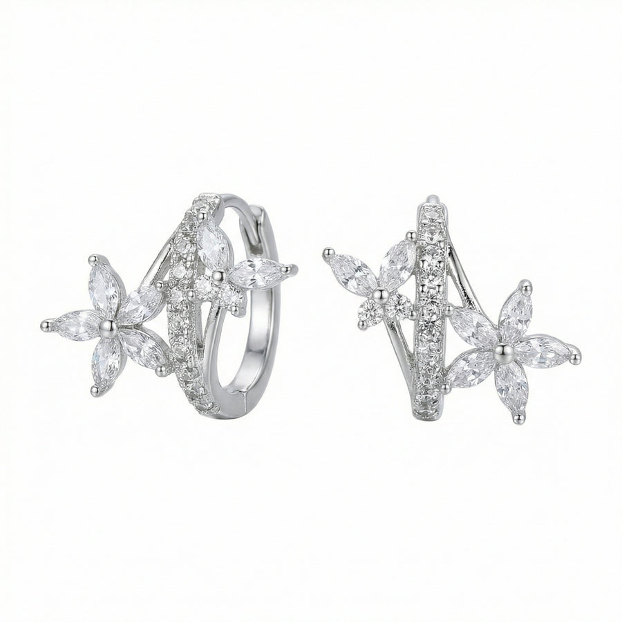 Flower and Butterfly Huggie Hoop Earrings – sterling silver earrings, front view