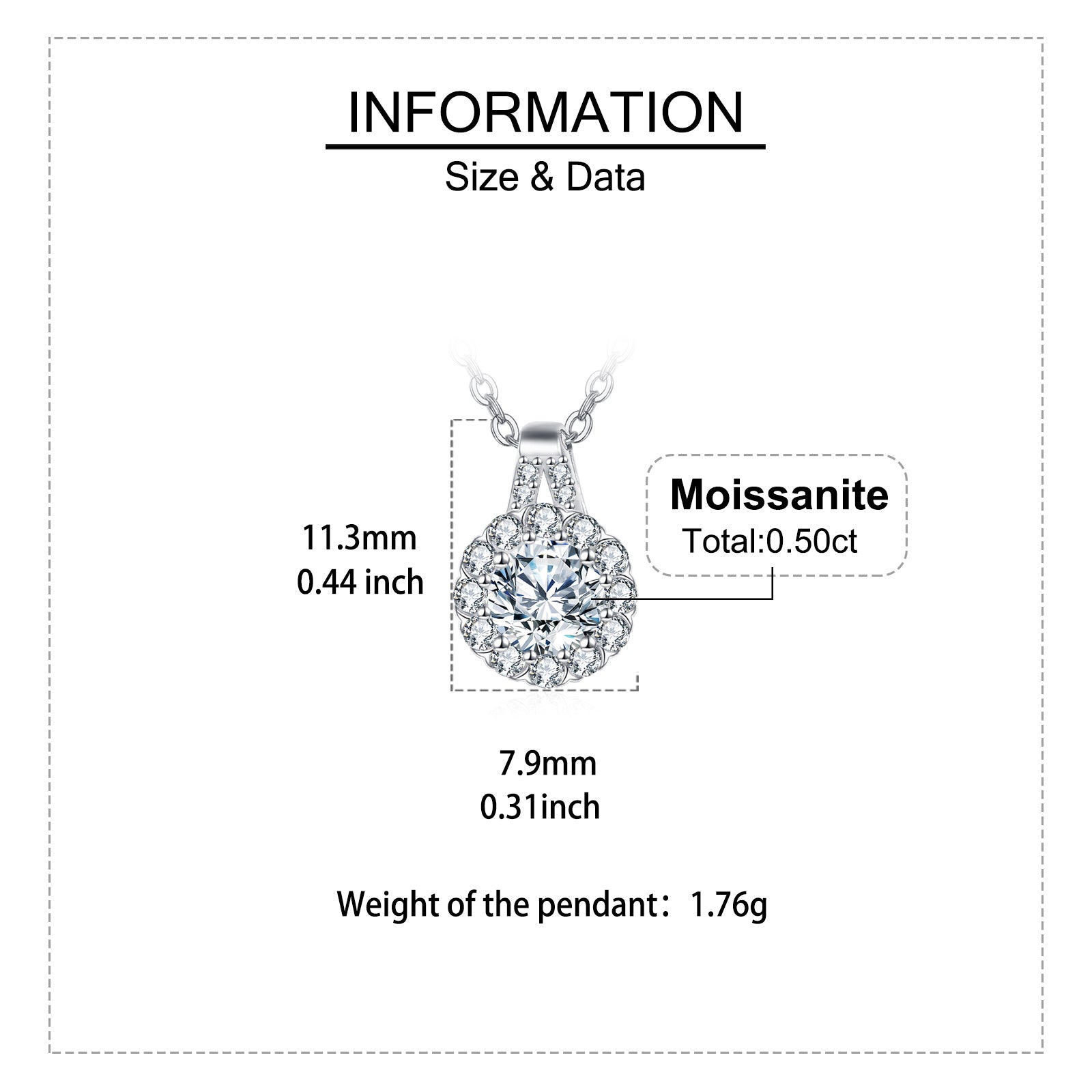 Moissanite Halo Pendant Necklace – moissanite necklace, front view