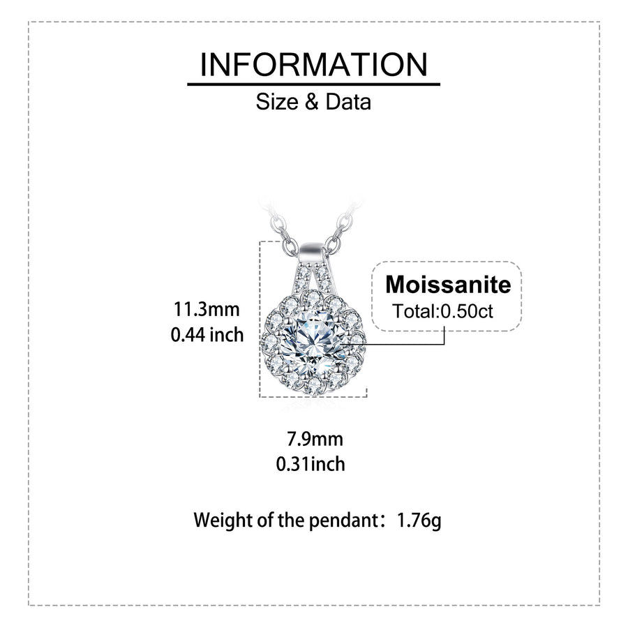 Moissanite Halo Pendant Necklace – moissanite necklace, front view