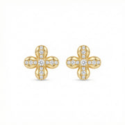 Four-Petal Floral Diamond Studs – sterling silver earrings, side detail