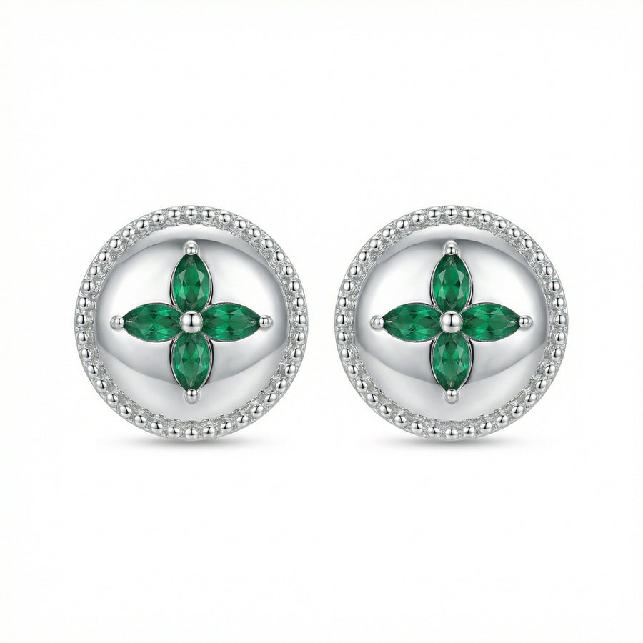 Green Marquise Flower Stud Earrings – sterling silver earrings, front view