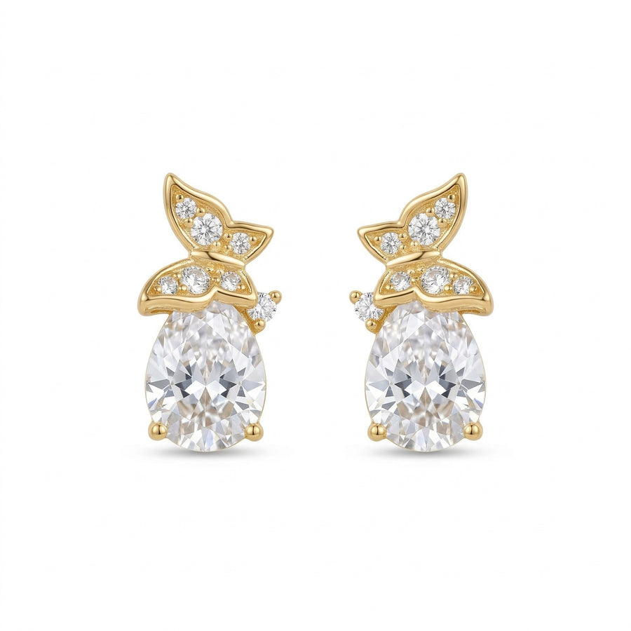 Pear-Shaped CZ Studs with Floral Accents – zircon earrings