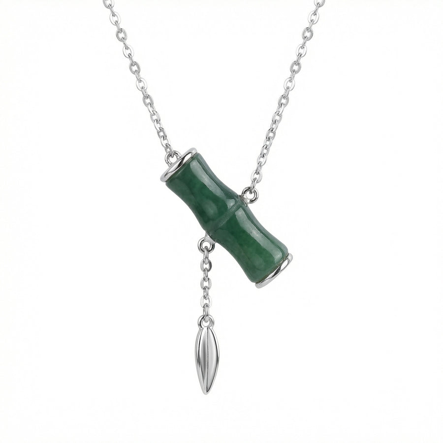 Green Jade Bamboo Pendant Necklace – jade necklace, front view