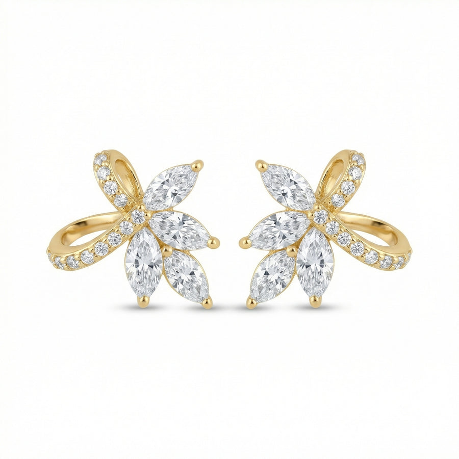 Floral Bow Marquise Stud Earrings – sterling silver earrings, front view