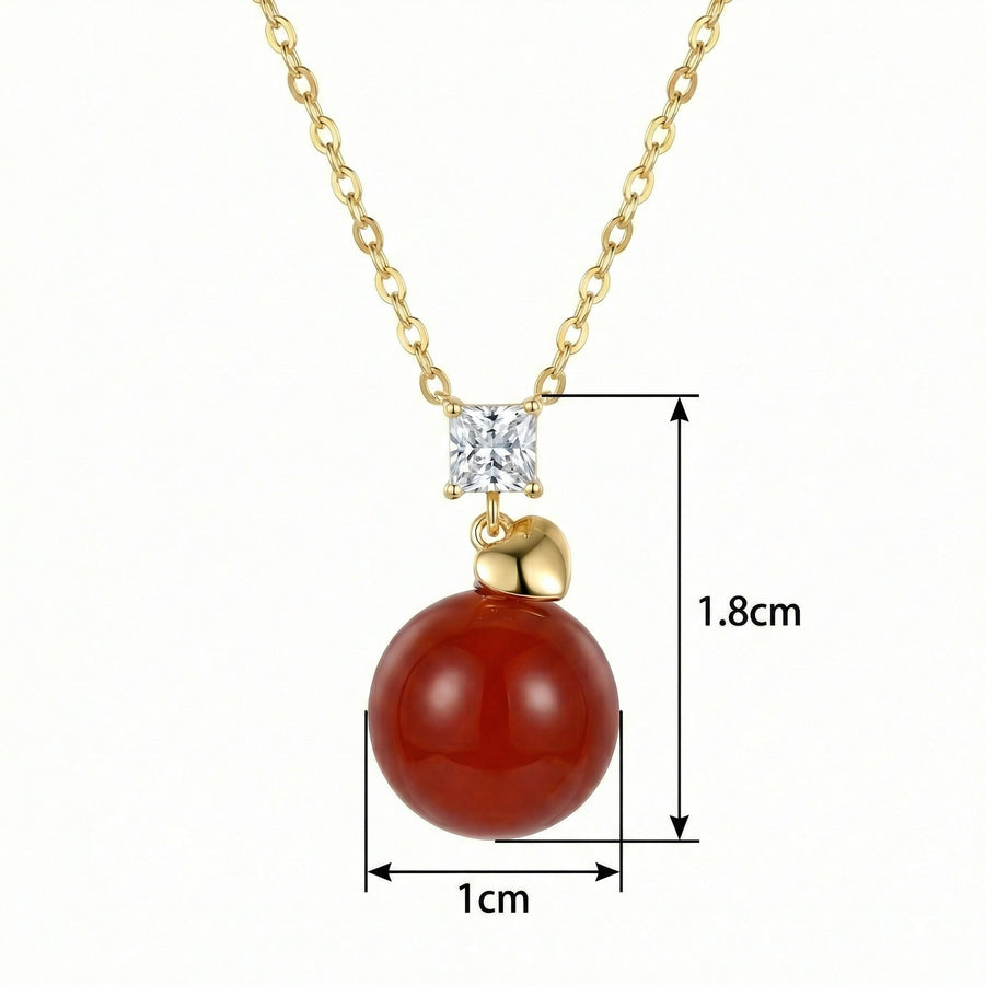 Red Agate Sphere Pendant Necklace – agate necklace, front view