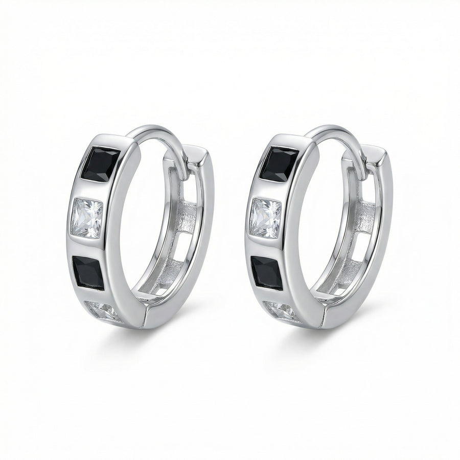 Black and Clear Square CZ Huggie Hoops – zircon earrings