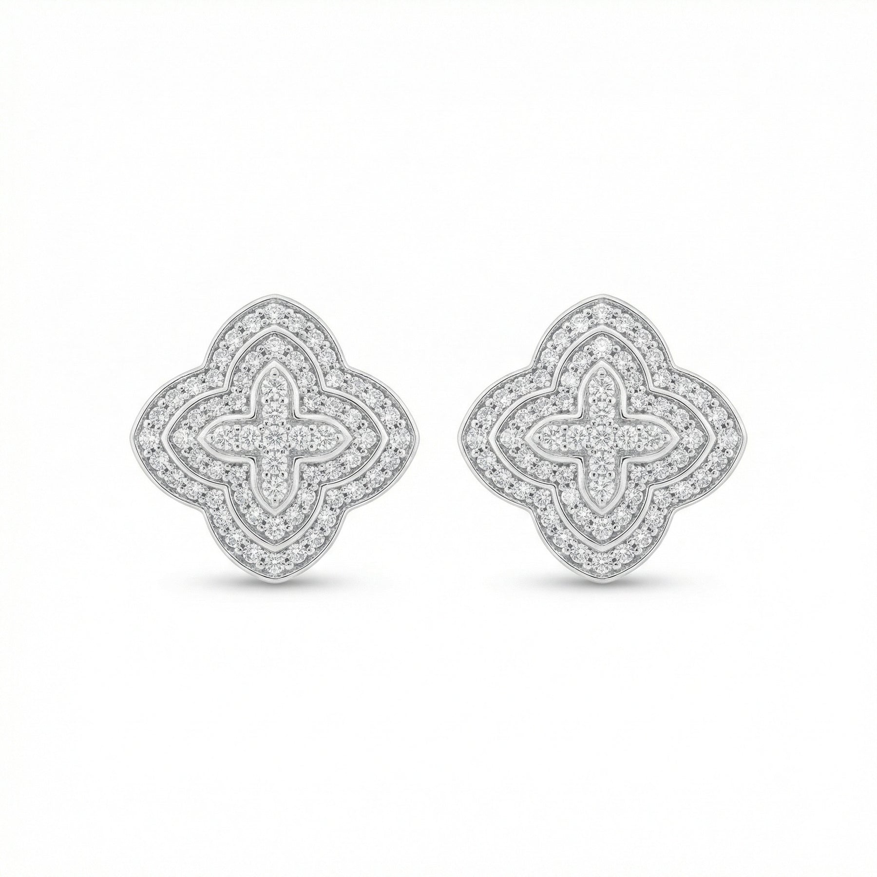Quatrefoil Diamond Cluster Studs – sterling silver earrings, front view
