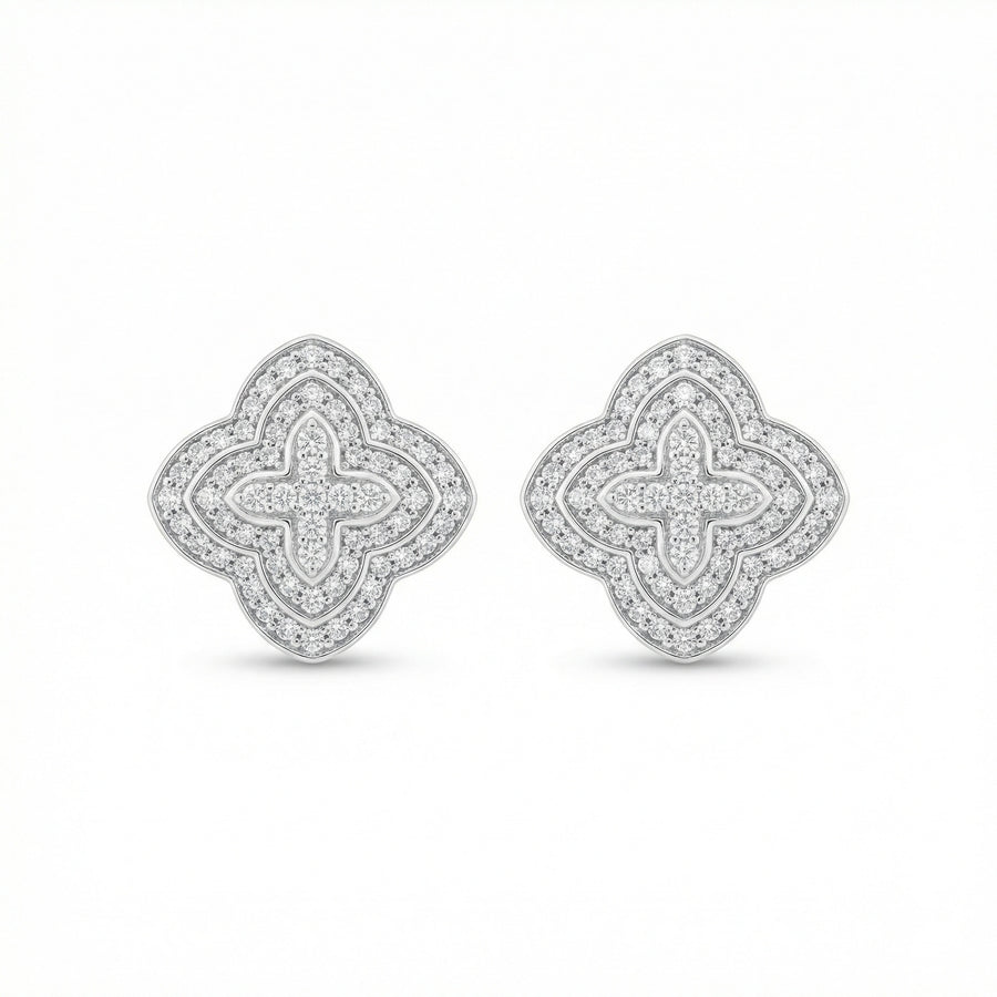 Quatrefoil Diamond Cluster Studs – sterling silver earrings, front view