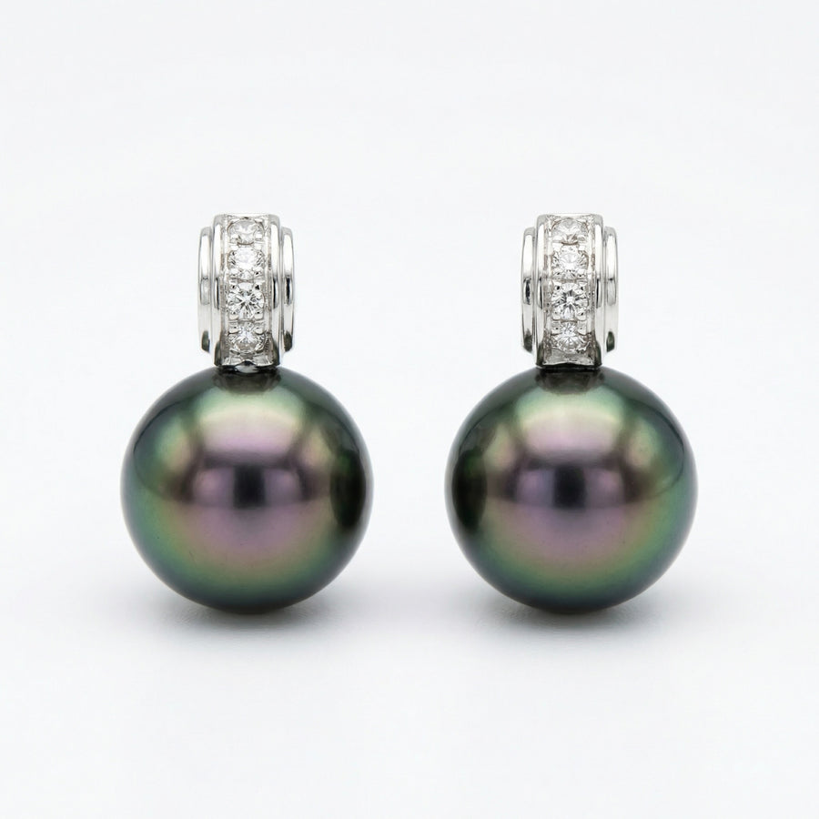 Tahitian Black Pearl Stud Earrings – pearl earrings, front view