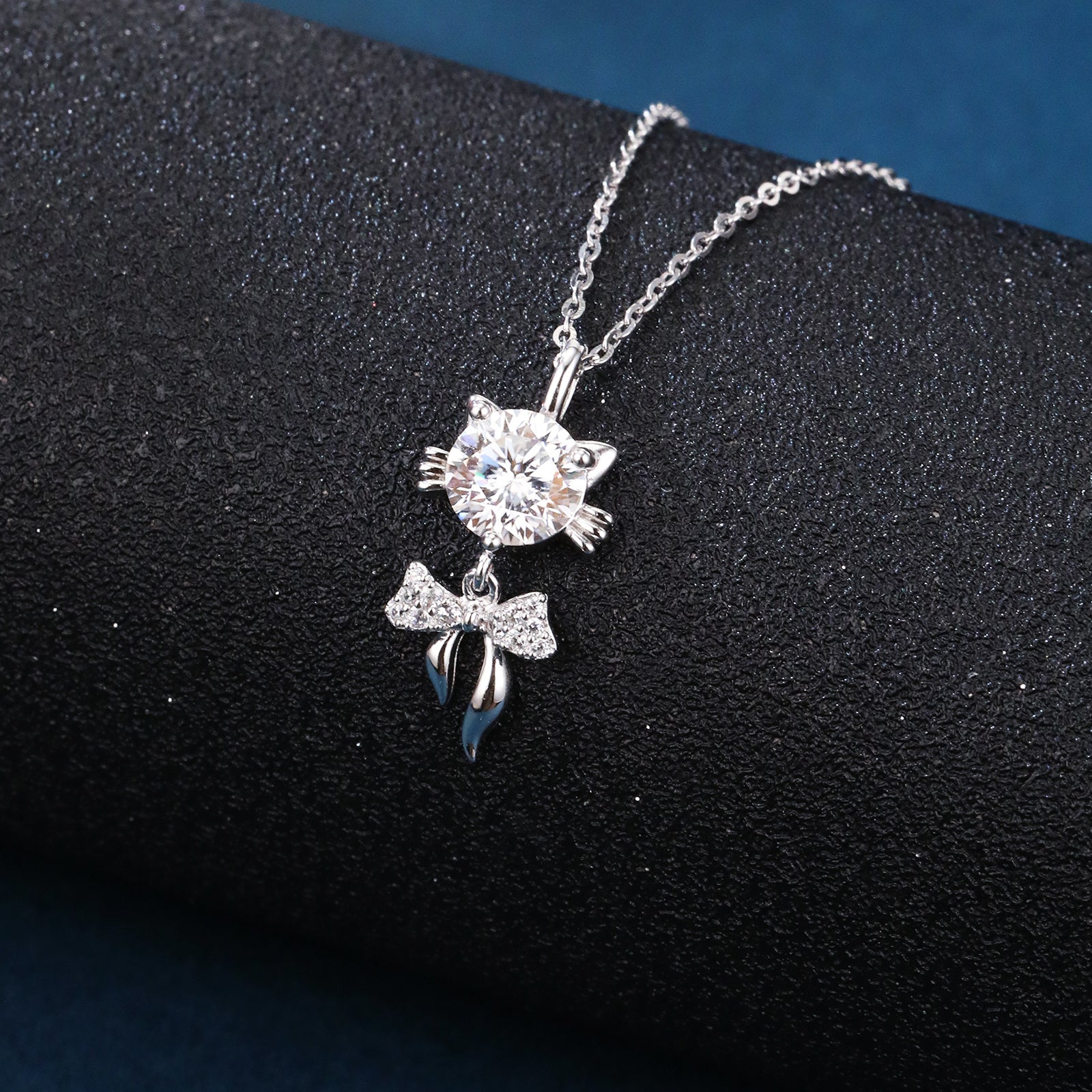 Moissanite Cat Pendant Necklace – moissanite necklace, close-up