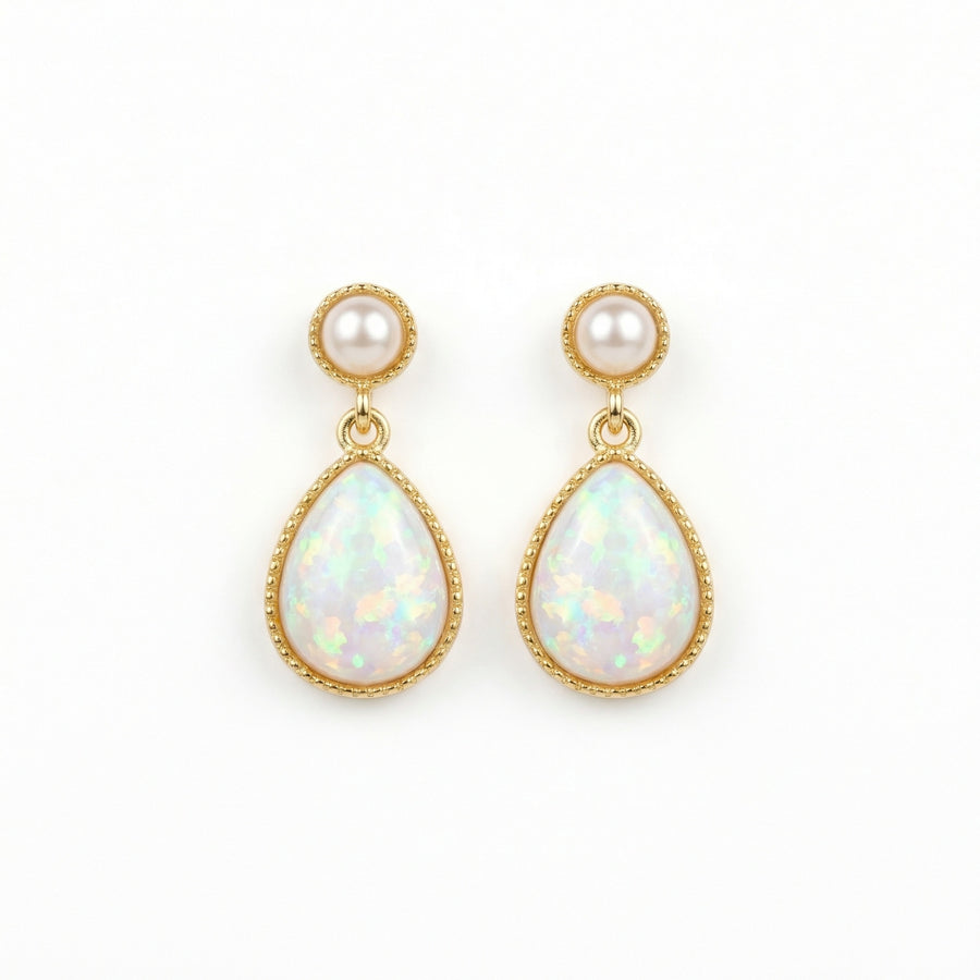 Pearl and Pear-Shaped Opal Drop Earrings – pearl earrings