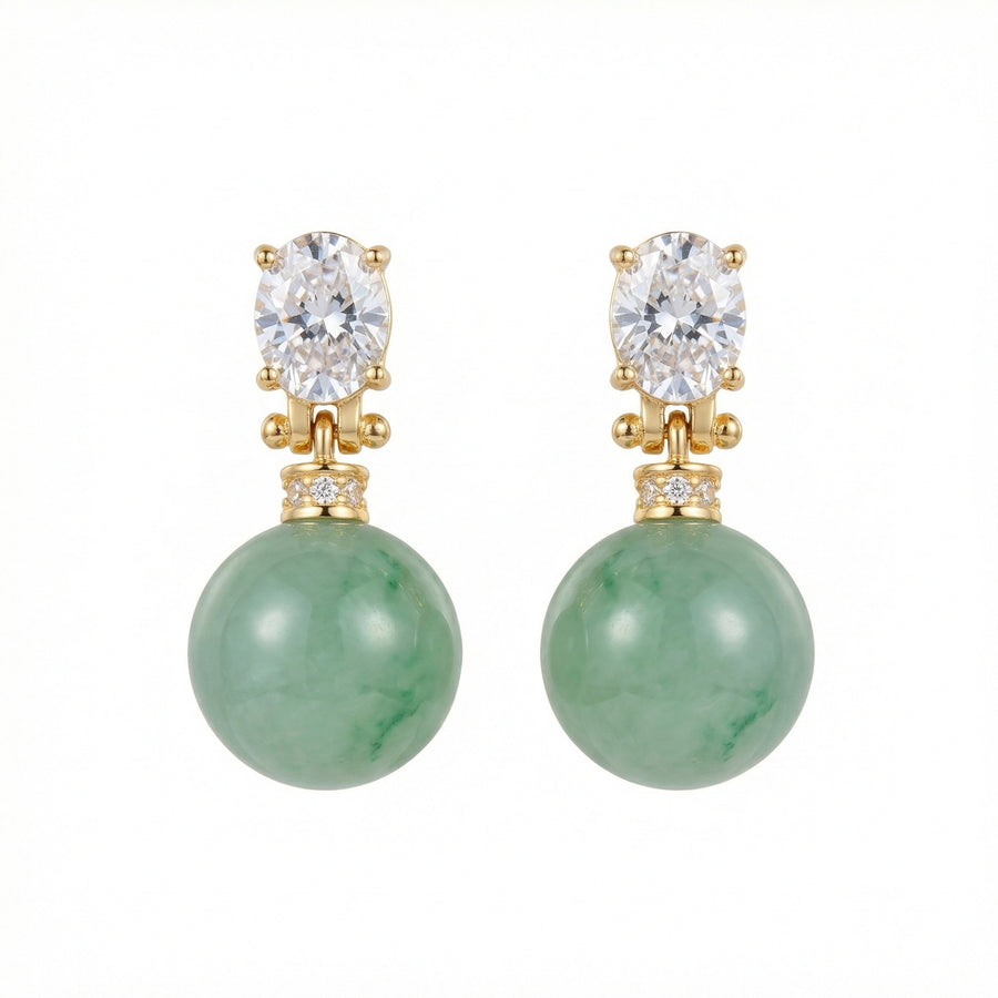 Jadeite Sphere Oval Accent Drops – jade earrings, front view