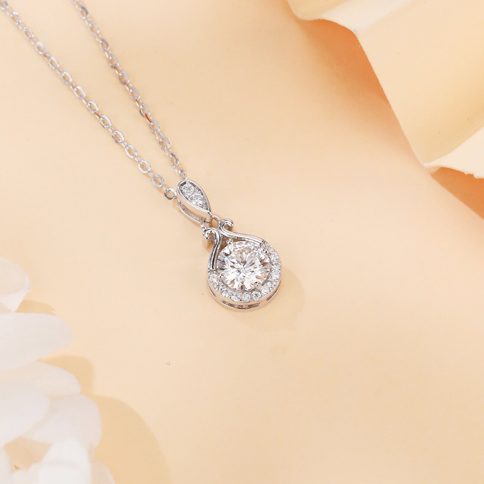 Moissanite Teardrop Pendant Necklace – moissanite necklace, front view