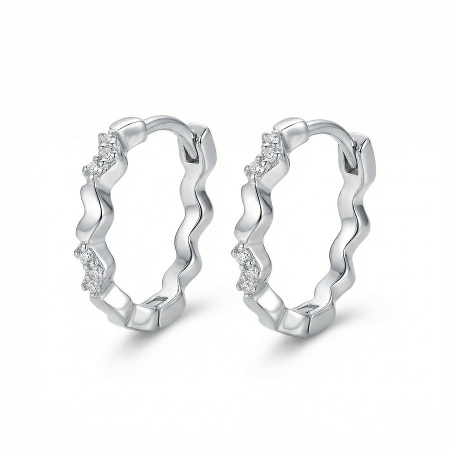 Wavy Scalloped Huggie Hoop Earrings – sterling silver earrings, front view
