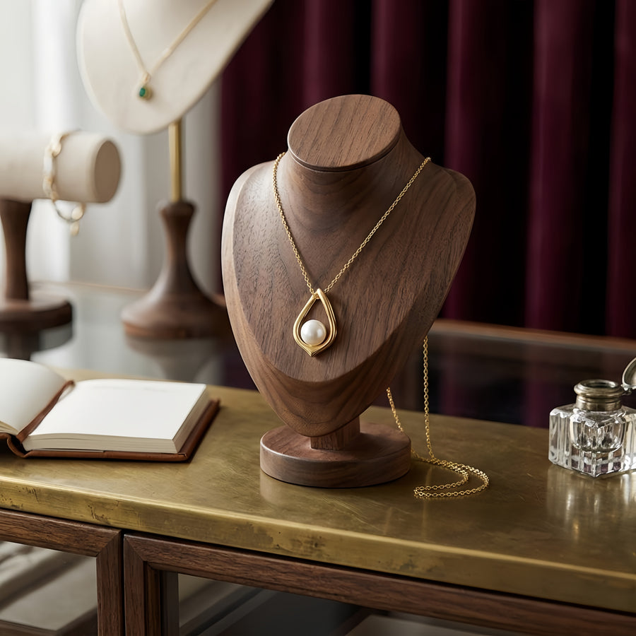 Pearl Teardrop Pendant, Gilded Finish – pearl necklace, front view