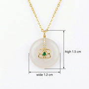 White Jade Circle Necklace, Emerald Accent – jade necklace, close-up