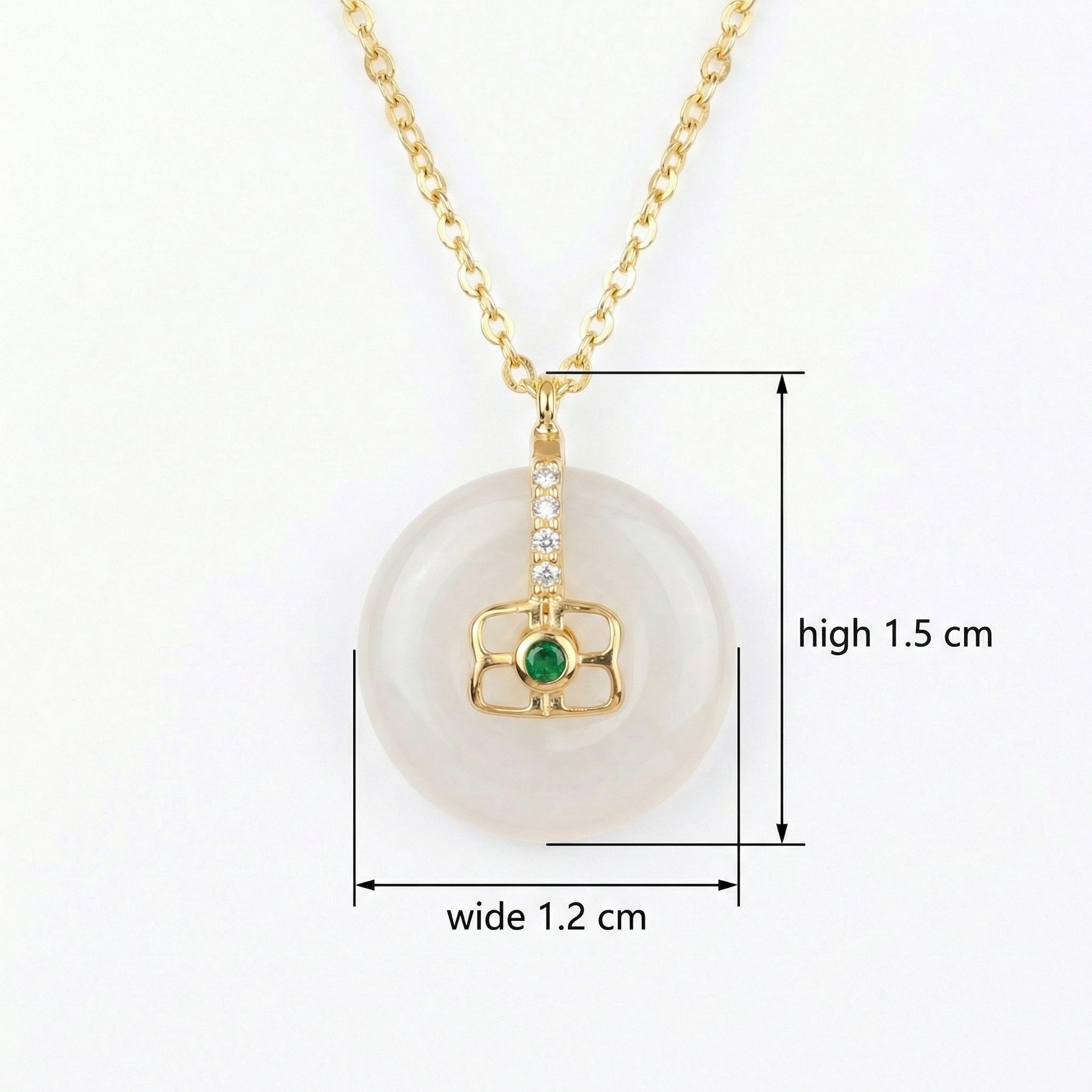 White Jade Circle Necklace, Emerald Accent – jade necklace, close-up
