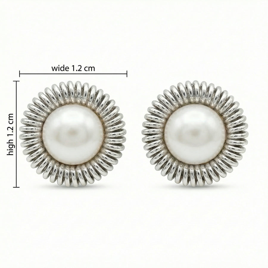 Pearl Studs with Coiled Halo – pearl earrings, front view