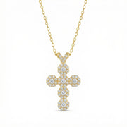 Diamond Cluster Cross Pendant Necklace – sterling silver necklace, close-up