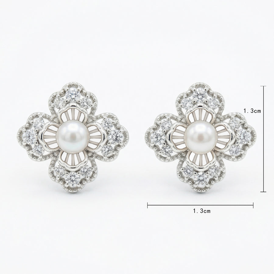 Floral Pearl Accent Stud Earrings – pearl earrings