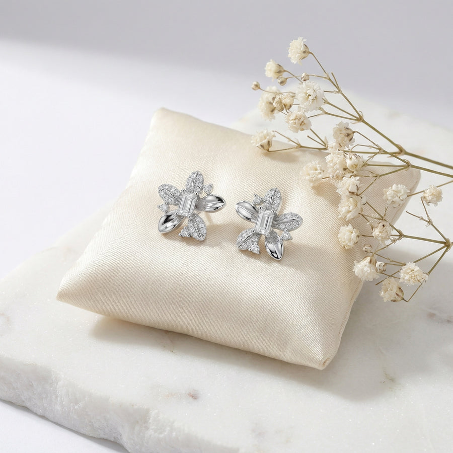 Emerald-Cut Floral Stud Earrings – sterling silver earrings