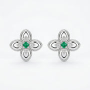 Emerald Floral Studs, Milgrain Detail – emerald earrings
