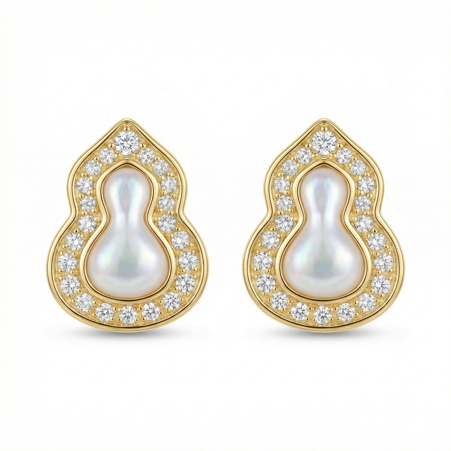 Mother-of-Pearl Gourd Stud Earrings – mother-of-pearl earrings, front view
