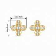 Four-Petal Floral Diamond Studs – sterling silver earrings, close-up