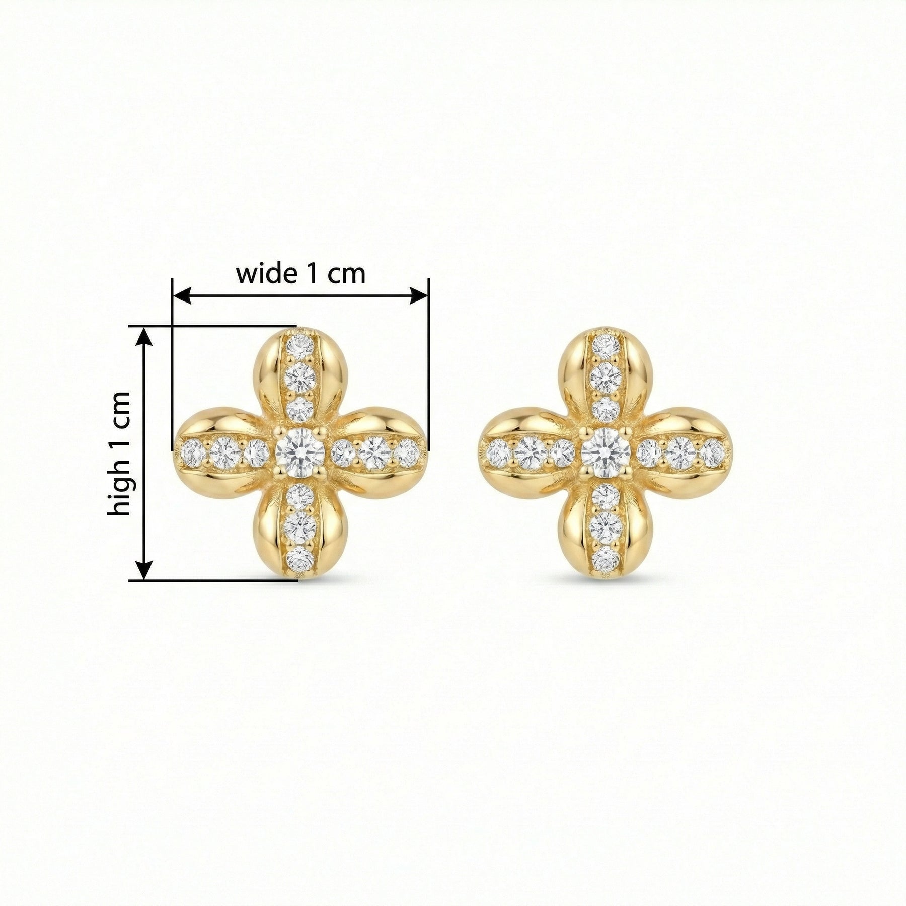 Four-Petal Floral Diamond Studs – sterling silver earrings, close-up