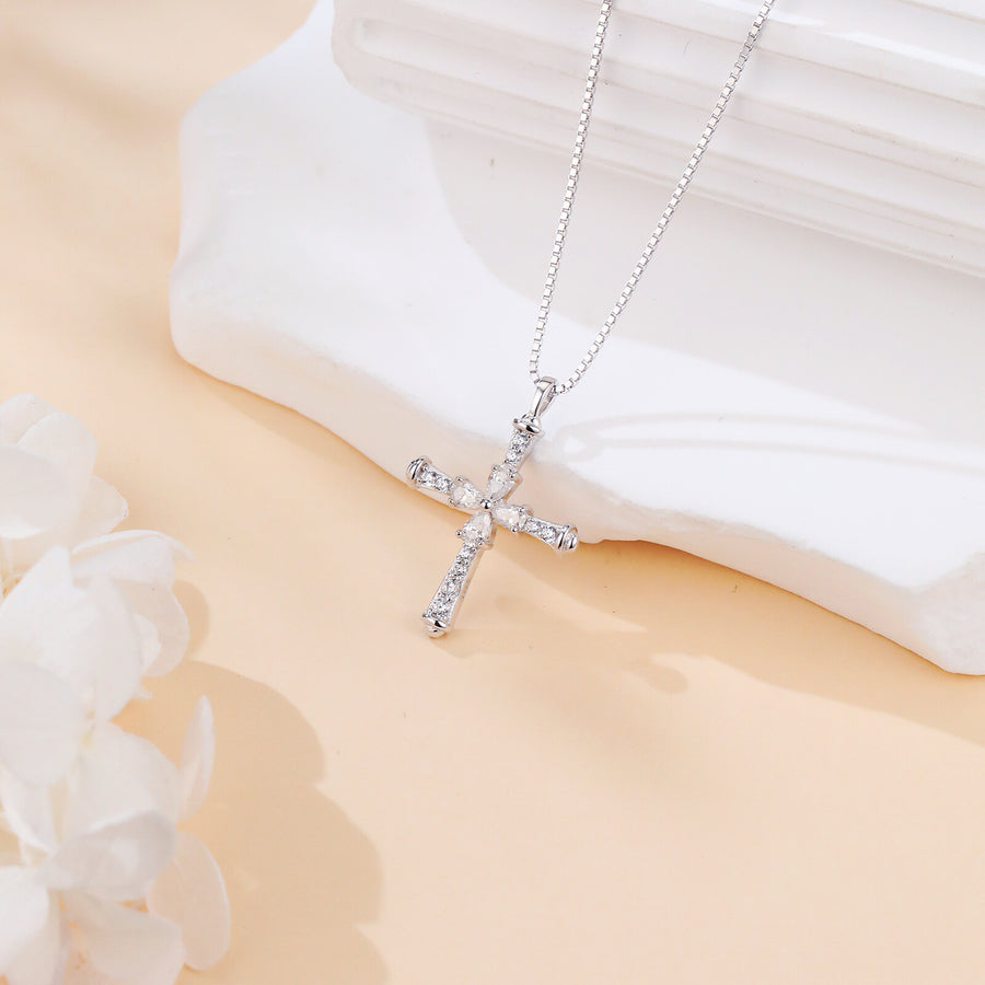 Silver Cross Necklace with Moissanite – moissanite necklace