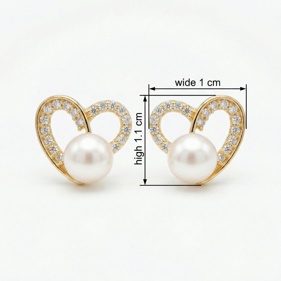 Heart-Shaped Pearl Stud Earrings – pearl earrings, front view