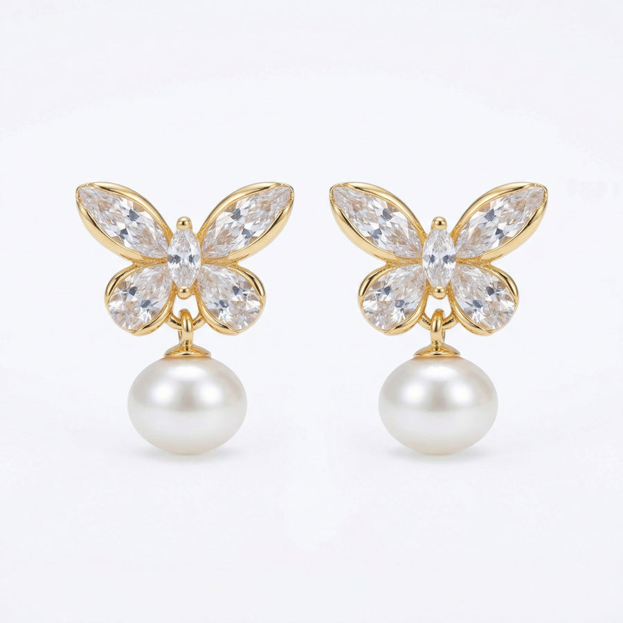 Crystal Butterfly and Pearl Drop Earrings – pearl earrings