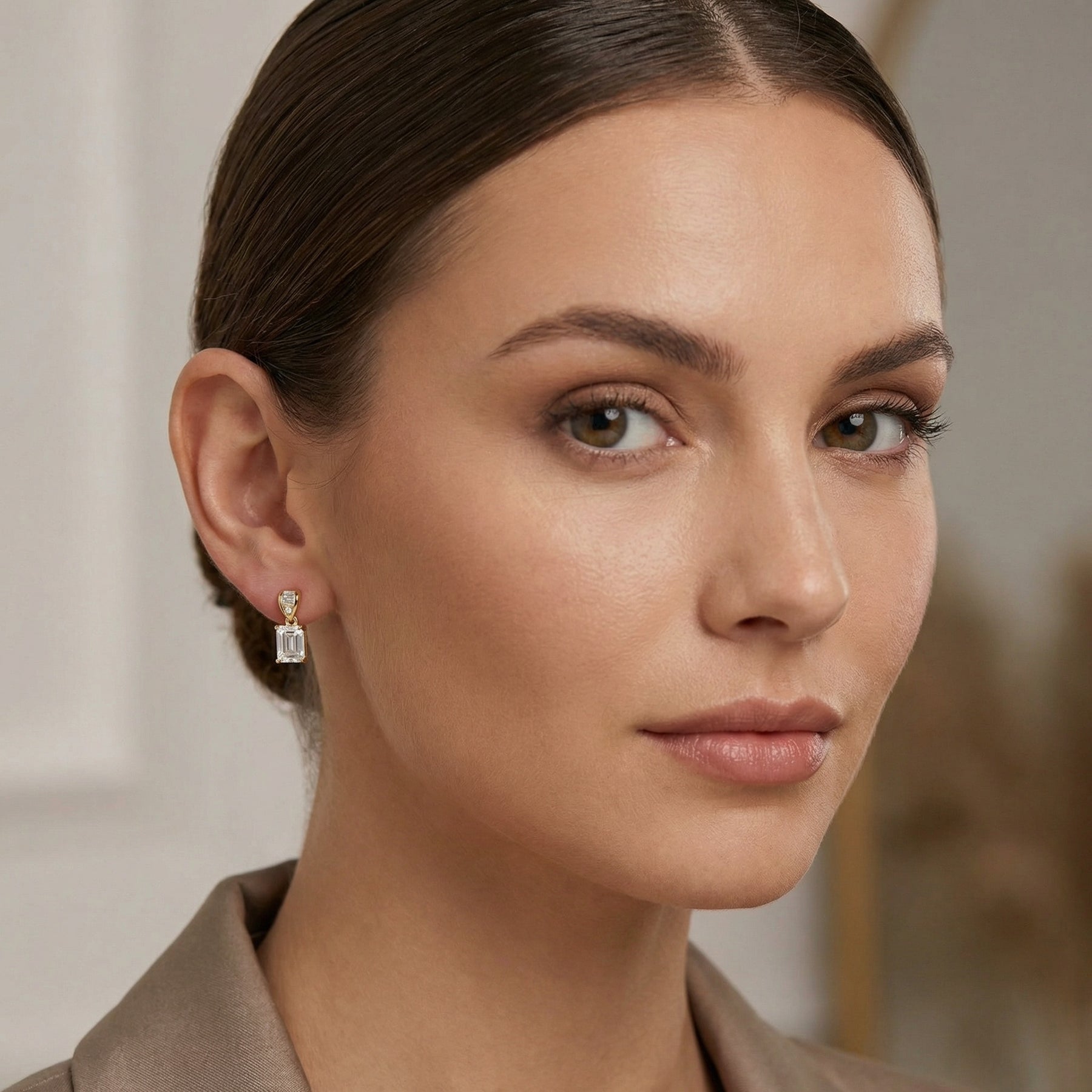 Emerald-Cut Crystal Drop Earrings – crystal earrings, close-up