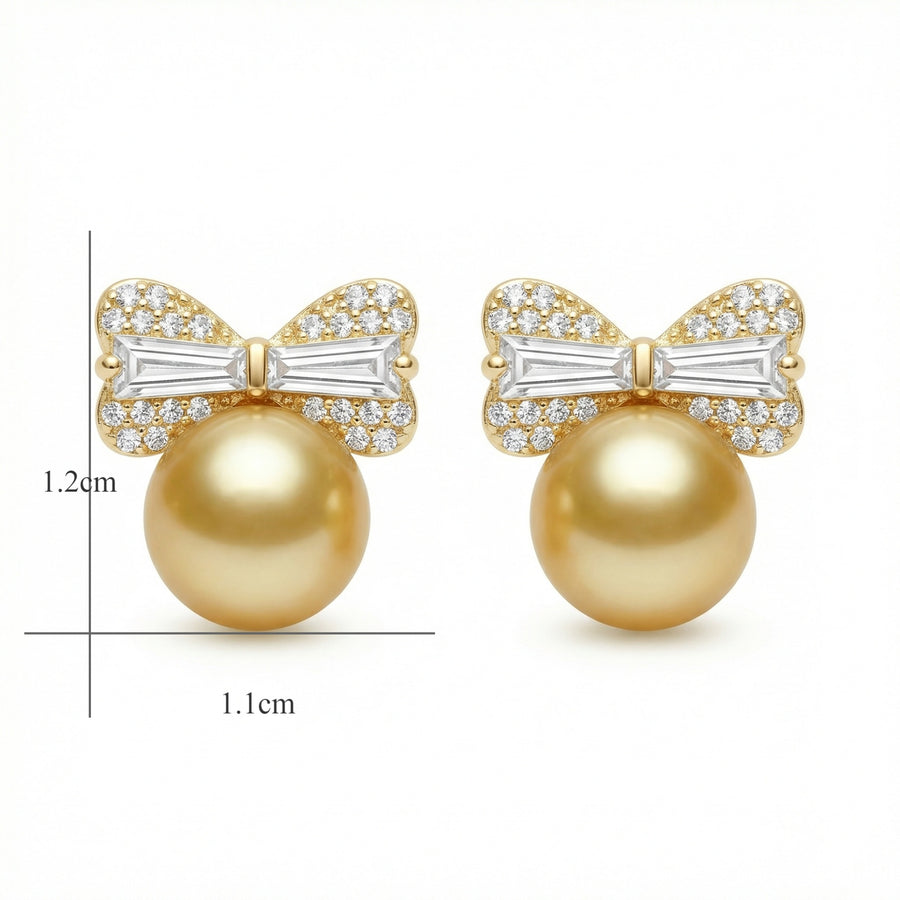 South Sea Pearl Ribbon Earrings – pearl earrings, front view
