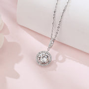 Moissanite Halo Solitaire Necklace – moissanite necklace, close-up
